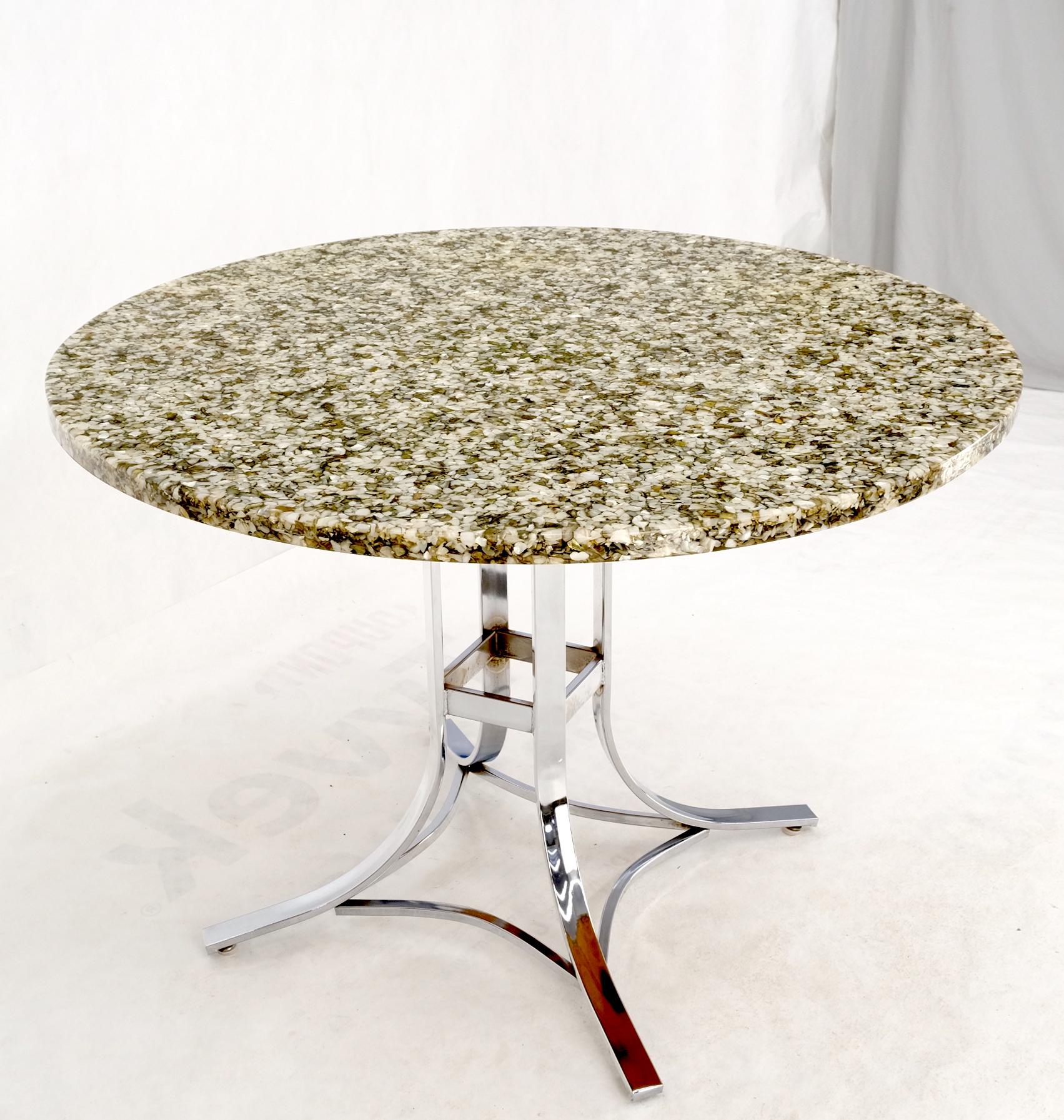 Abalone Shell Resin Fusion Cast Round Top Table on Chrome Base Mid-Century Moder For Sale 5