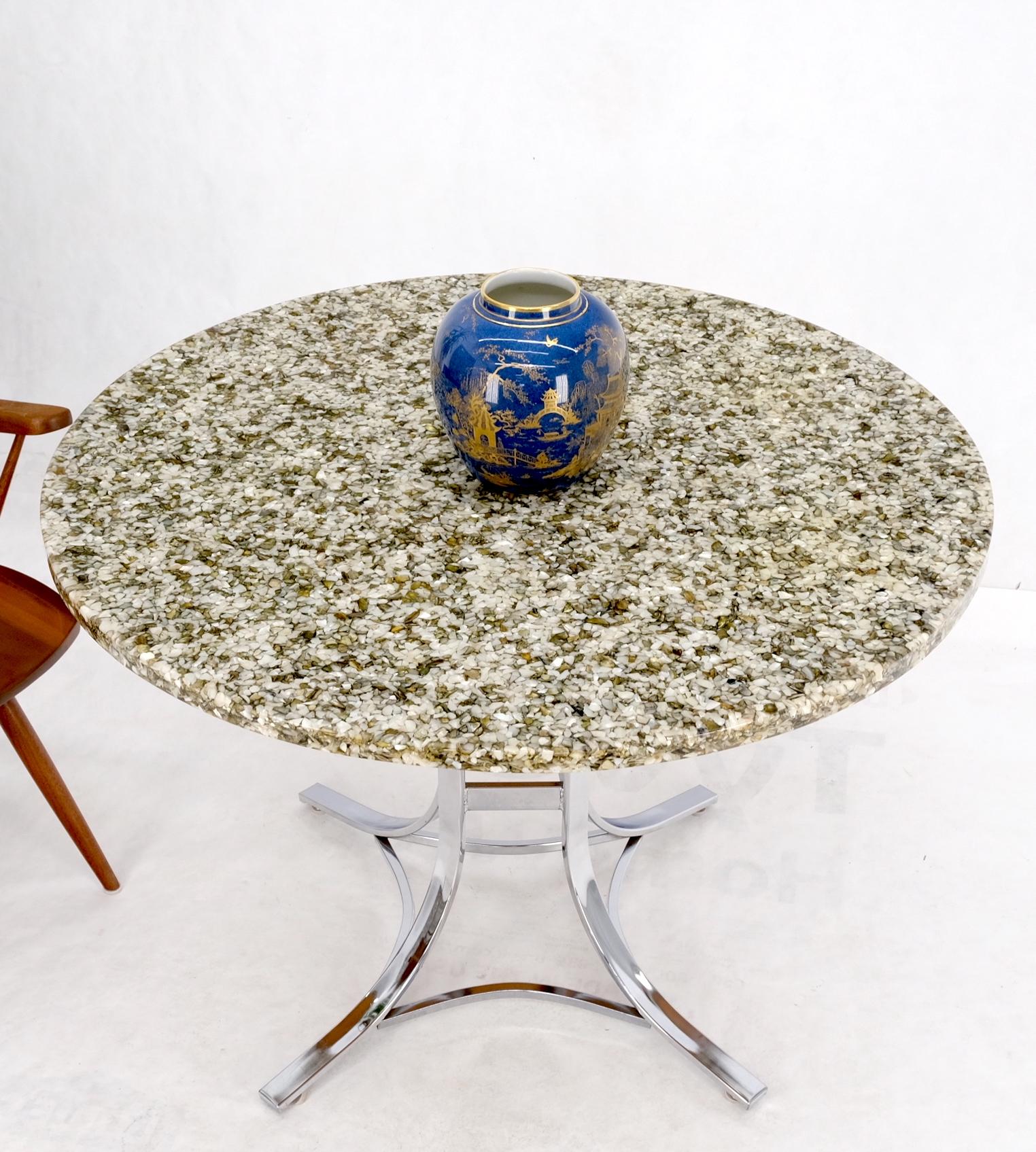 Abalone Shell Resin Fusion Cast Round Top Table on Chrome Base Mid-Century Moder For Sale 7