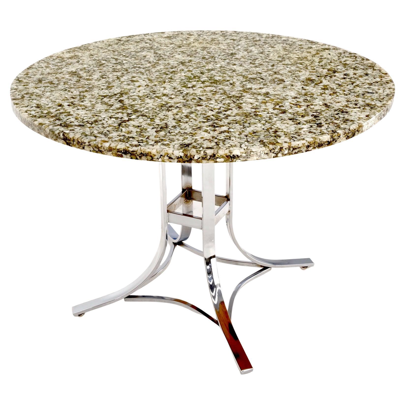 Abalone Shell Resin Fusion Cast Round Top Table on Chrome Base Mid-Century Moder For Sale