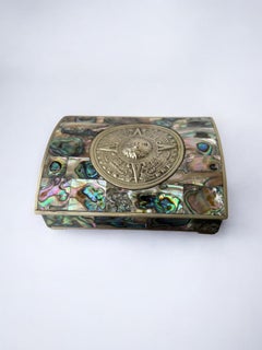 Abalone shell vanity box, Alpaca and wood, Mexico, 1970s