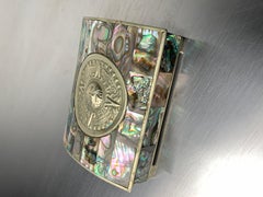 Abalone shell vanity box, Alpaca & wood, Mexico, 1970s