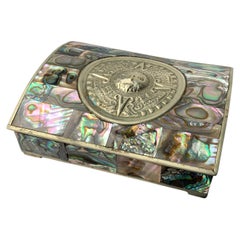 Abalone shell vanity box, Alpaca & wood, Mexico, 1970s
