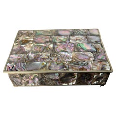 Abalone shell vanity box, Alpaca & wood, Mexico, circa 1970