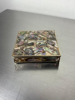 Abalone shell vanity box, Alpaca & wood, Mexico, circa 1970's