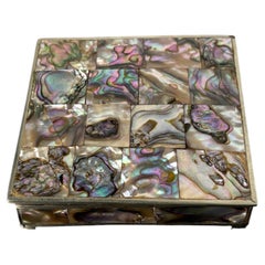 Abalone shell vanity box, Alpaca & wood, Mexico, circa 1970's