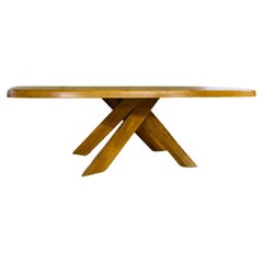 Vintage "Aban" Dining table in Elm, T35D, Pierre Chapo, France, 1972