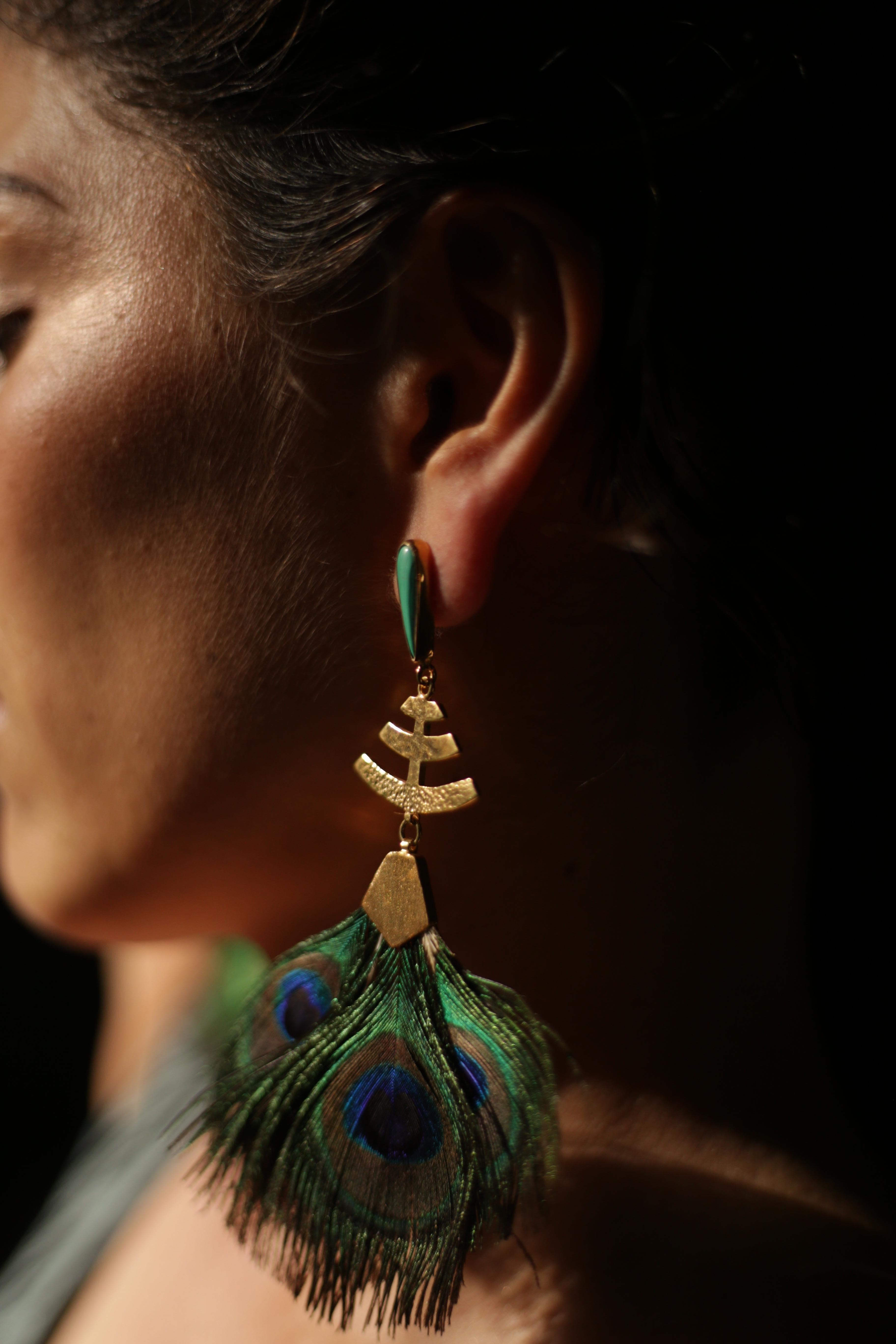 peacock feather earrings gold