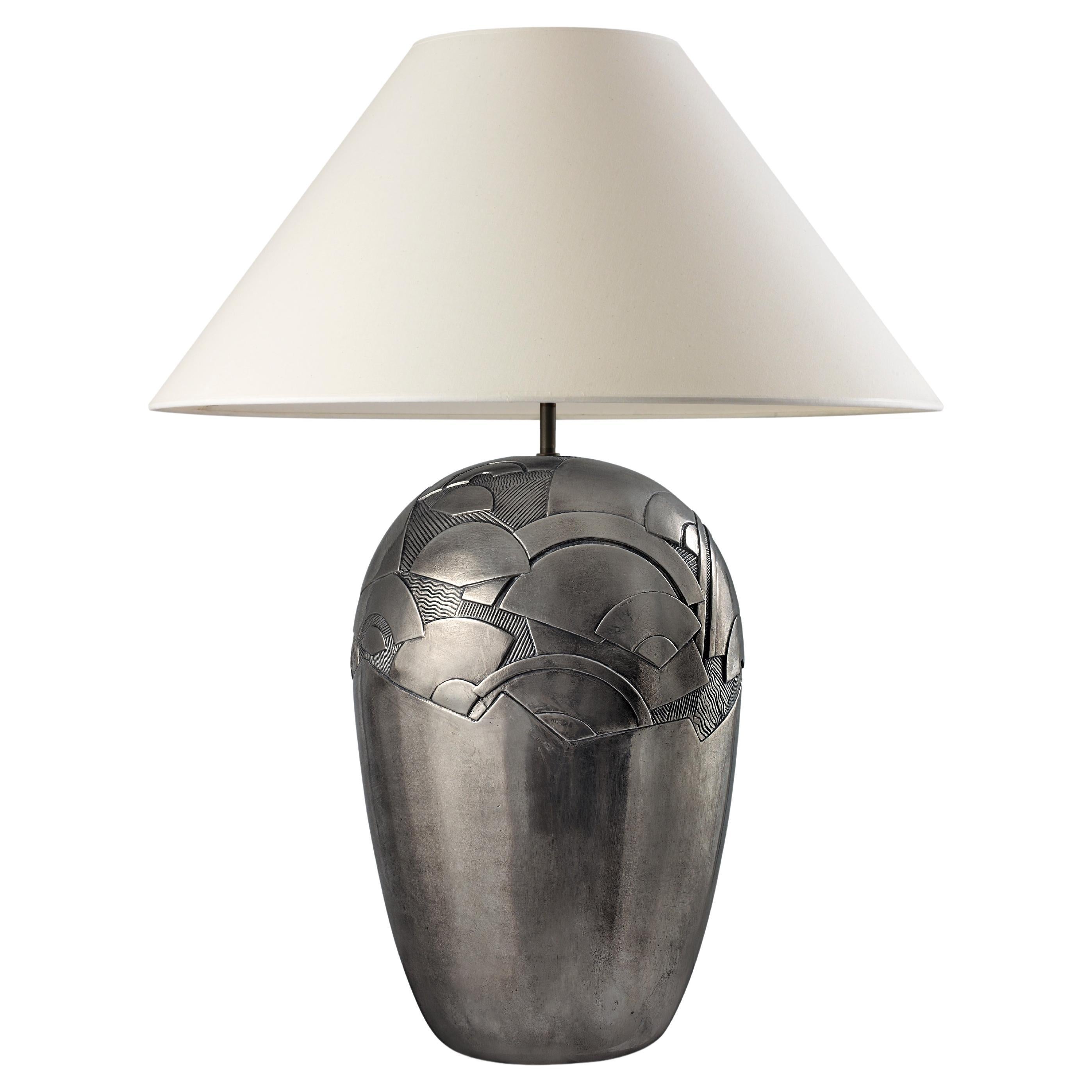 ABANICOS. Table Lamp Aged Brass Contemporary Art Deco Design Handmade. Shade Inc For Sale