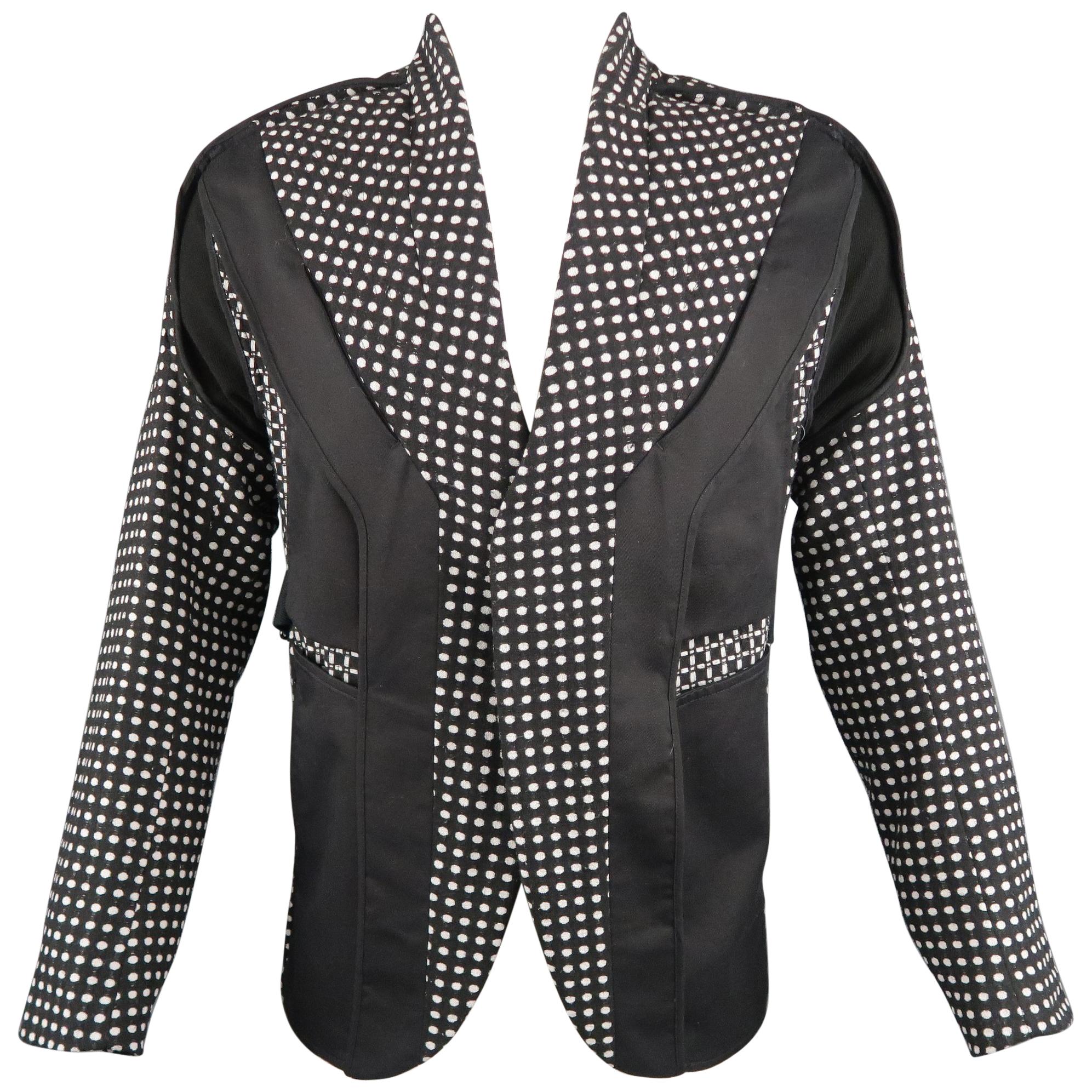 ABASI ROSBOROUGH 36 Black & White Dots Wool Deconstructed Jacket