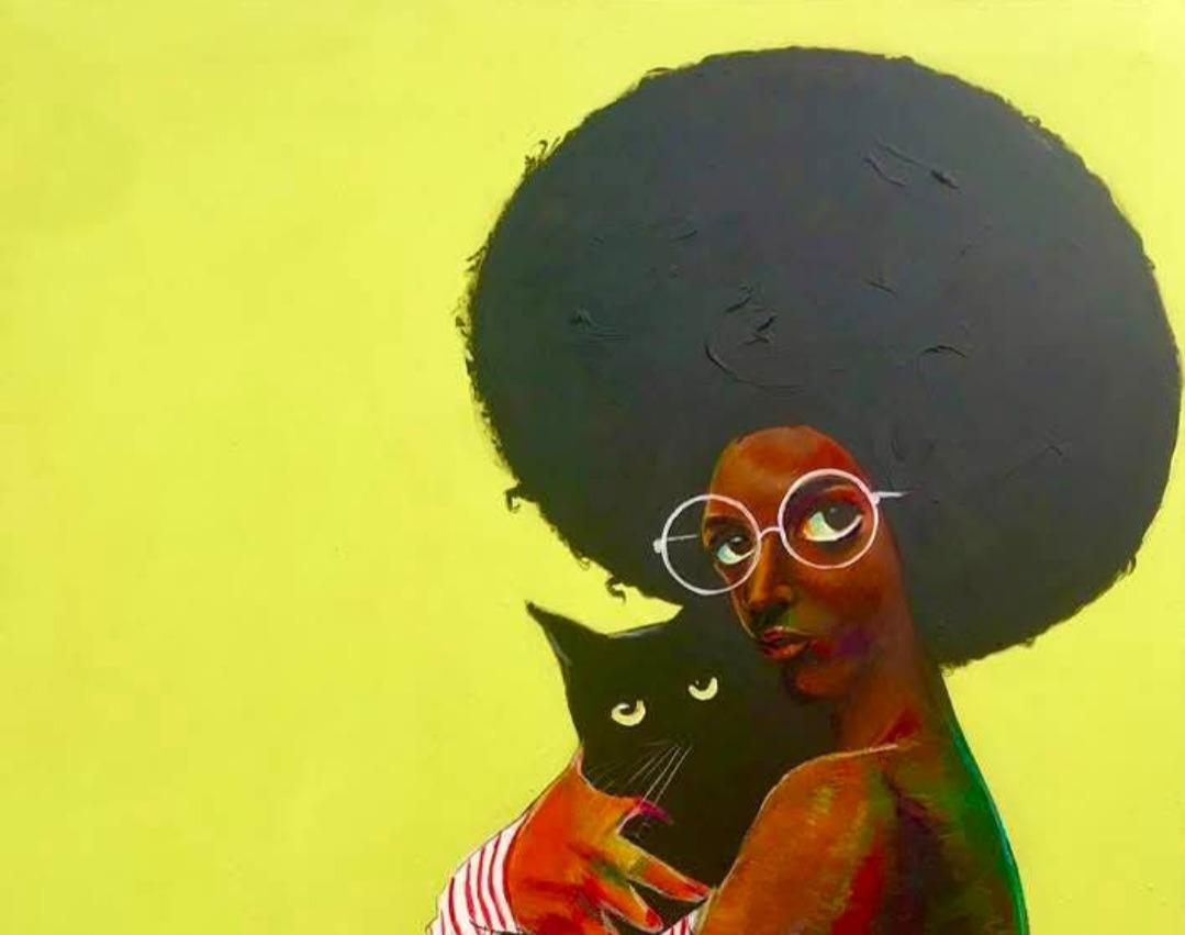 Meilleure amie - 21e siècle, Contemporain, Figuratif, Portrait, Femmes, Amour, Chat - Painting de Abayomi Odetomi
