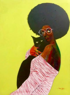 Mejor Amigo - Siglo XXI, Contemporáneo, Figurativo, Retrato, Mujer, Amor, Gato