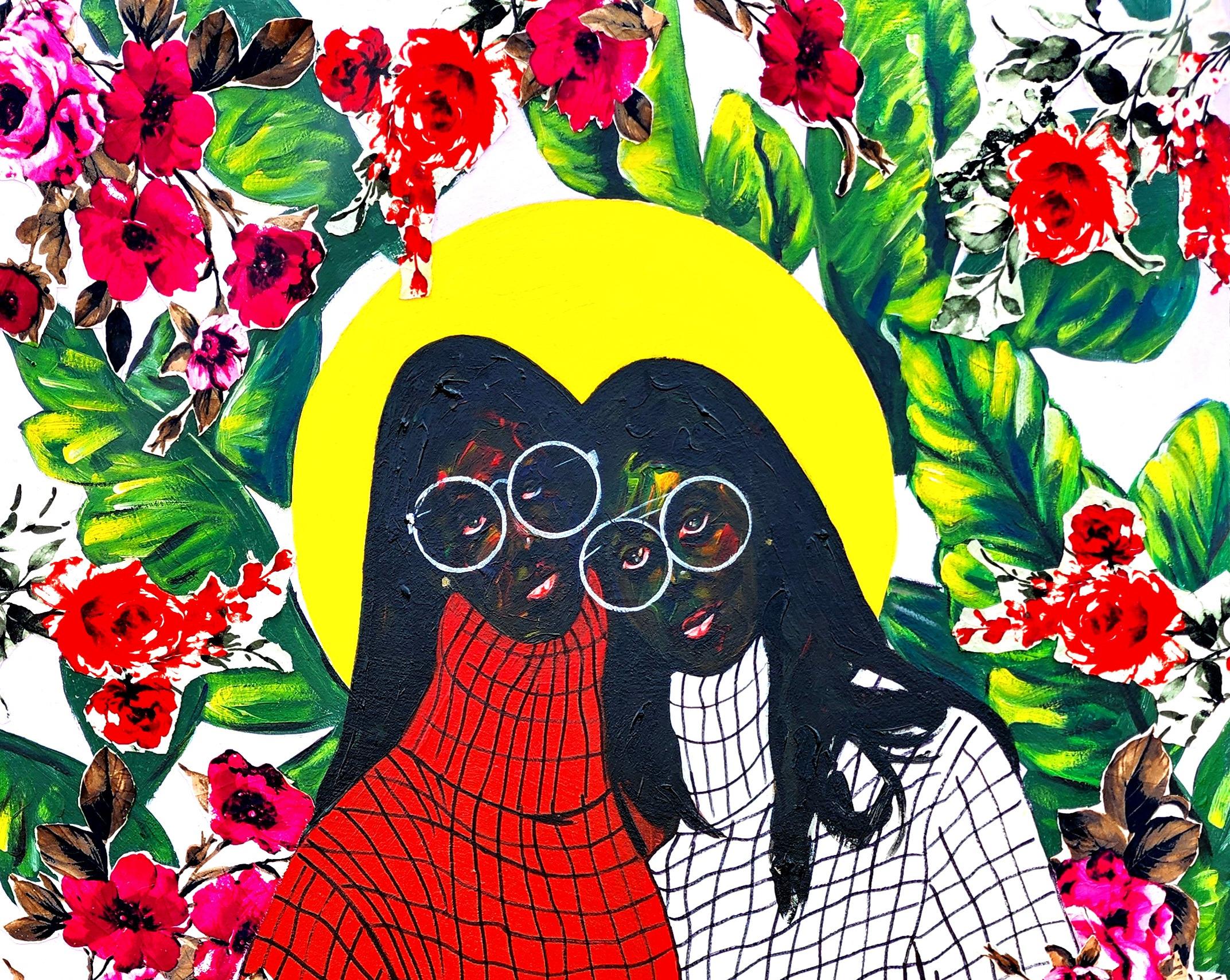 Bestty - 21e siècle, Contemporary, Figurative, Portrait, Women, Love, Floral - Painting de Abayomi Odetomi