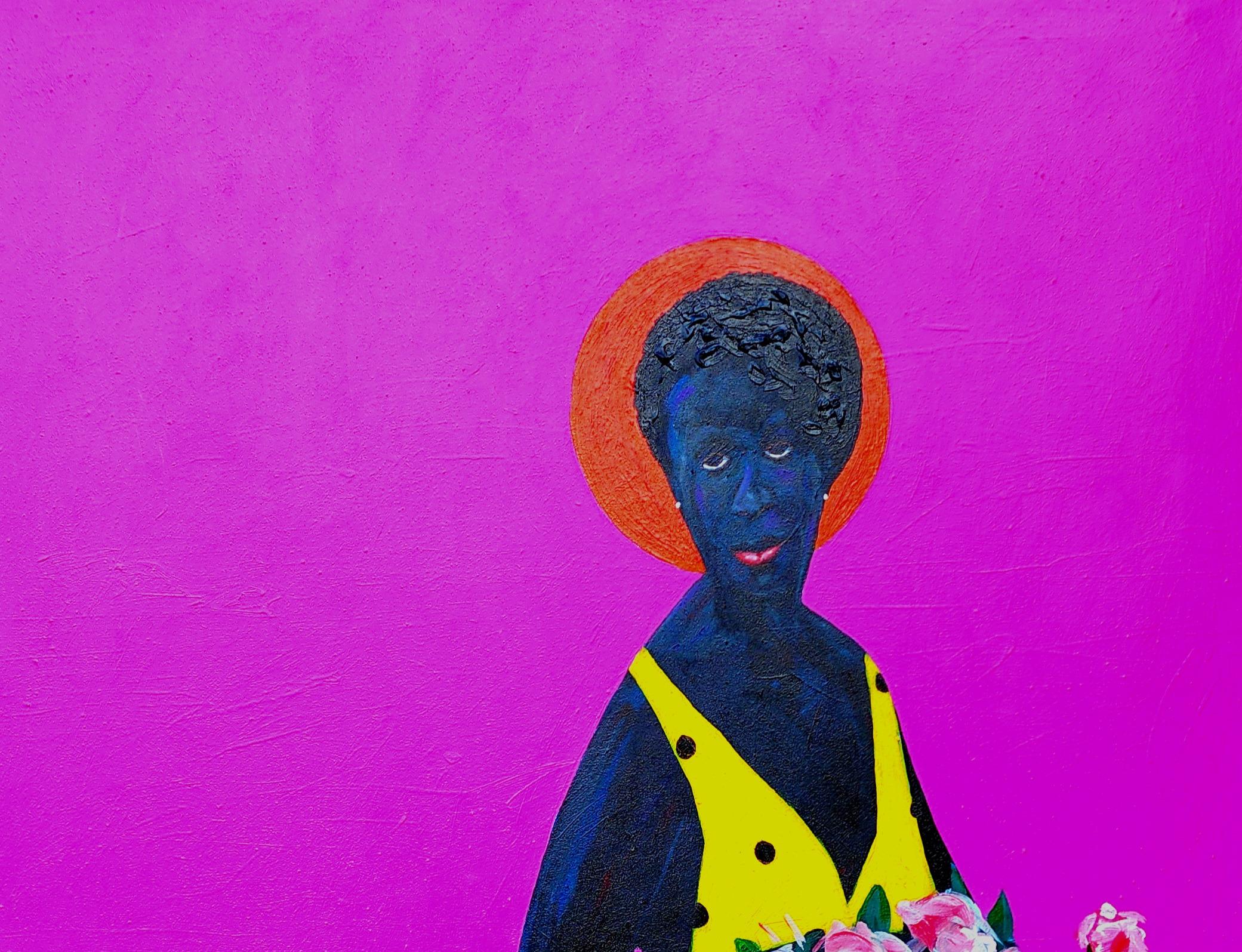 Viva - 21° secolo, Contemporaneo, Figurativo, Ritratto di donna con fiori - Painting di Abayomi Odetomi