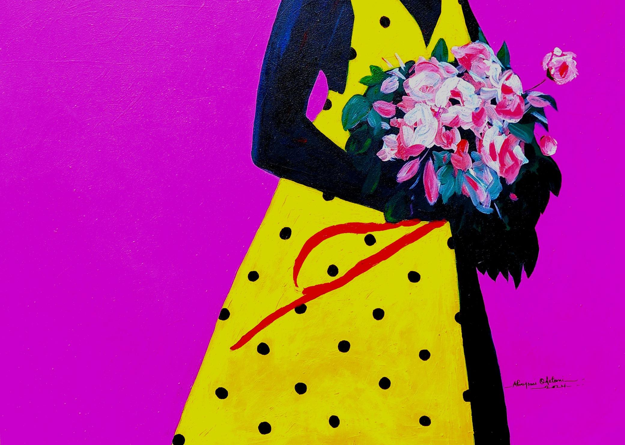 Viva - 21° secolo, Contemporaneo, Figurativo, Ritratto di donna con fiori - Painting Concettualismo di Abayomi Odetomi
