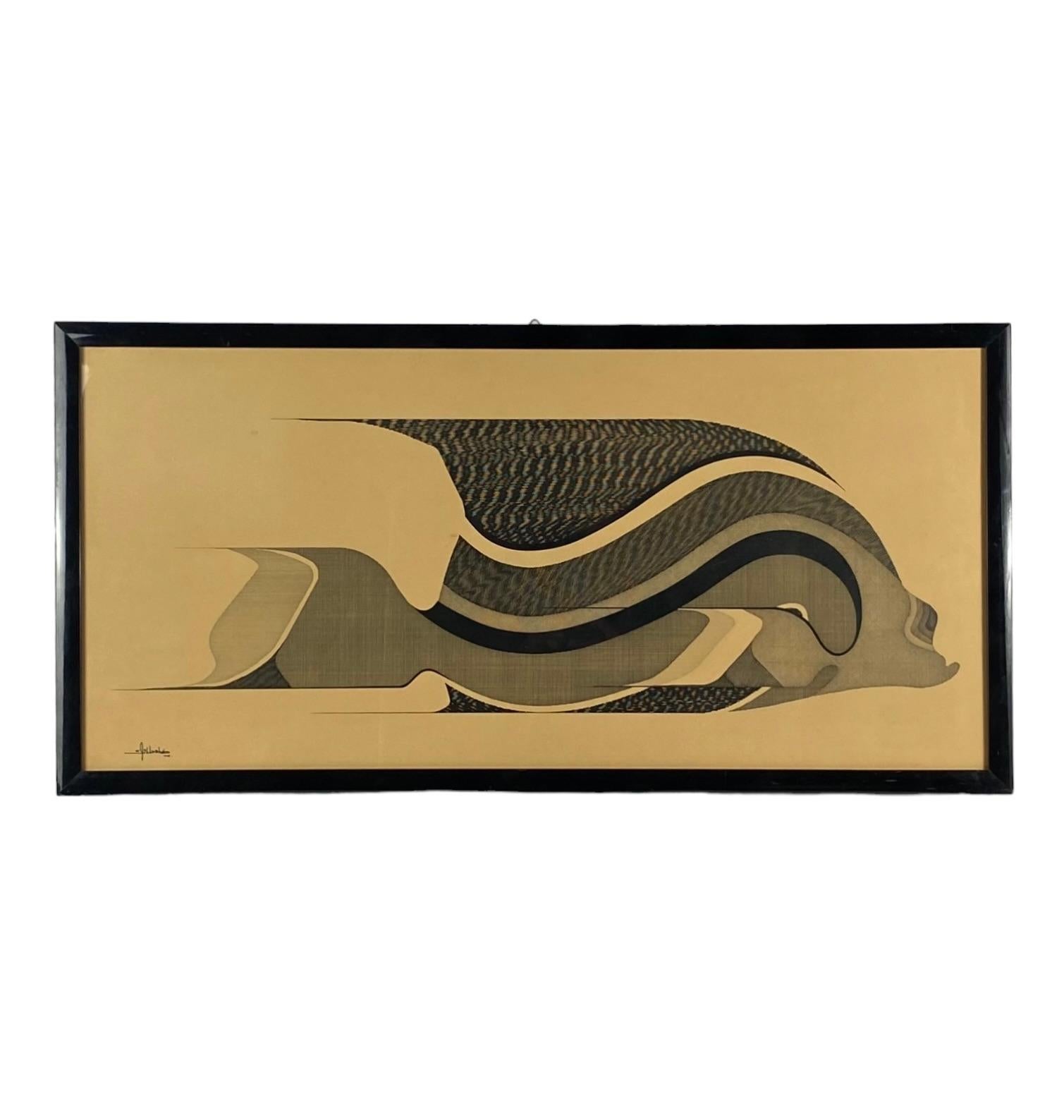 Abbahao, Untitled FIsh, China on paper 

Italy 1976

Signed and sold by FBArte Gallery

Black lacquered wooden frame

In frame 92 x 45 cm 

Conditions: excellent, no defects