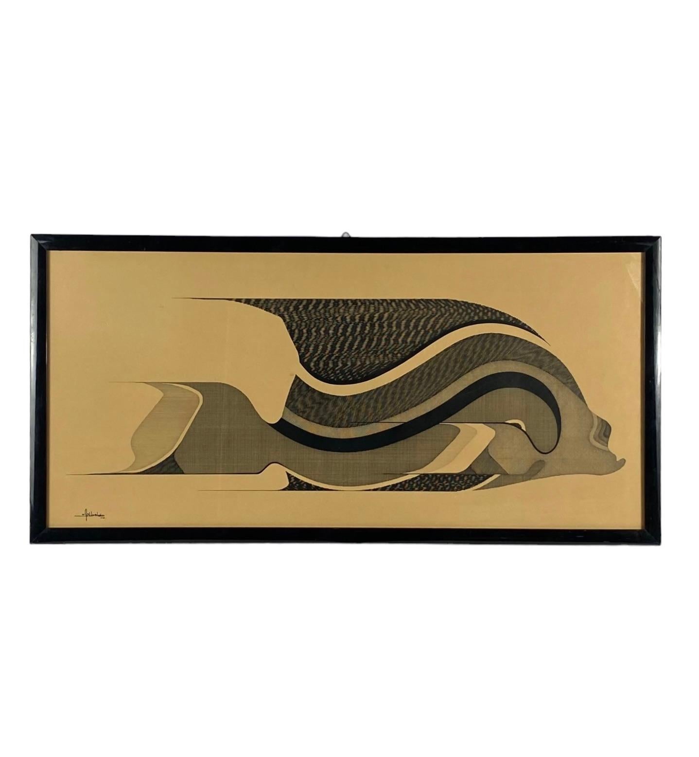 Italian Abbahao, Untitled great stylized FIsh, China on paper, Italy 1976 For Sale