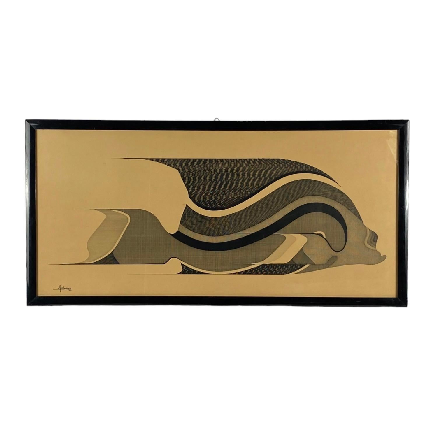 Paper Abbahao, Untitled great stylized FIsh, China on paper, Italy 1976 For Sale