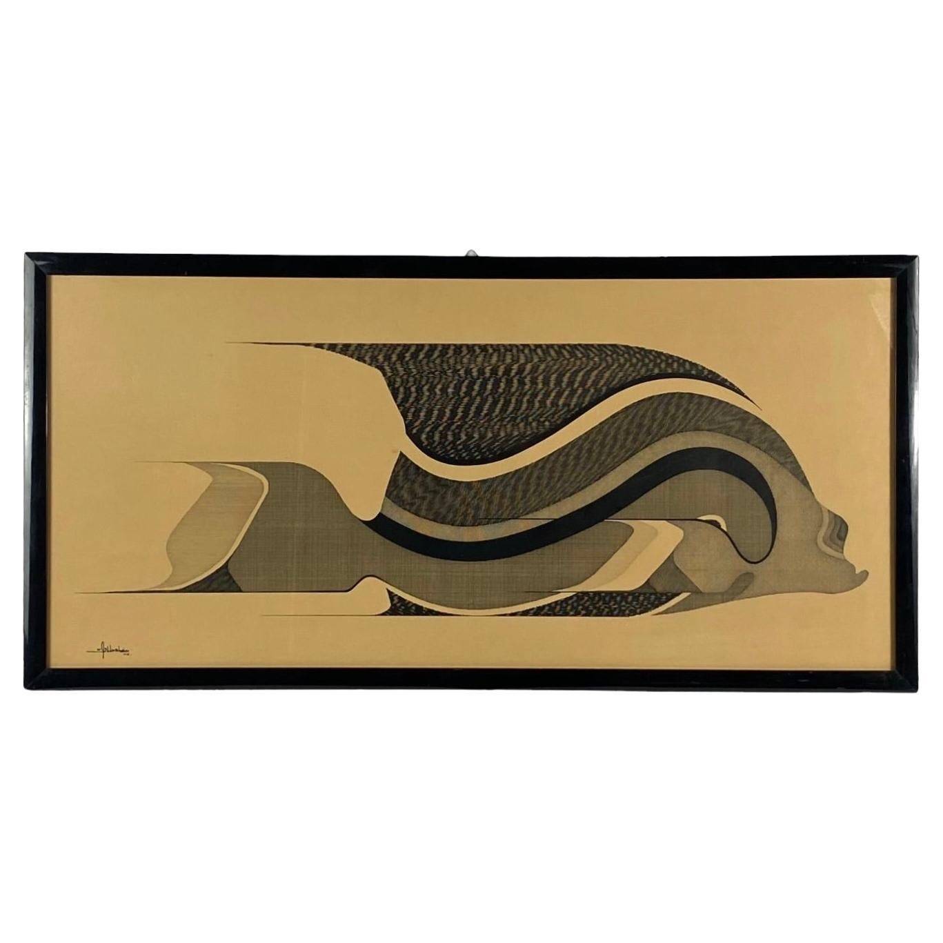 Abbahao, Untitled great stylized FIsh, China on paper, Italy 1976 For Sale