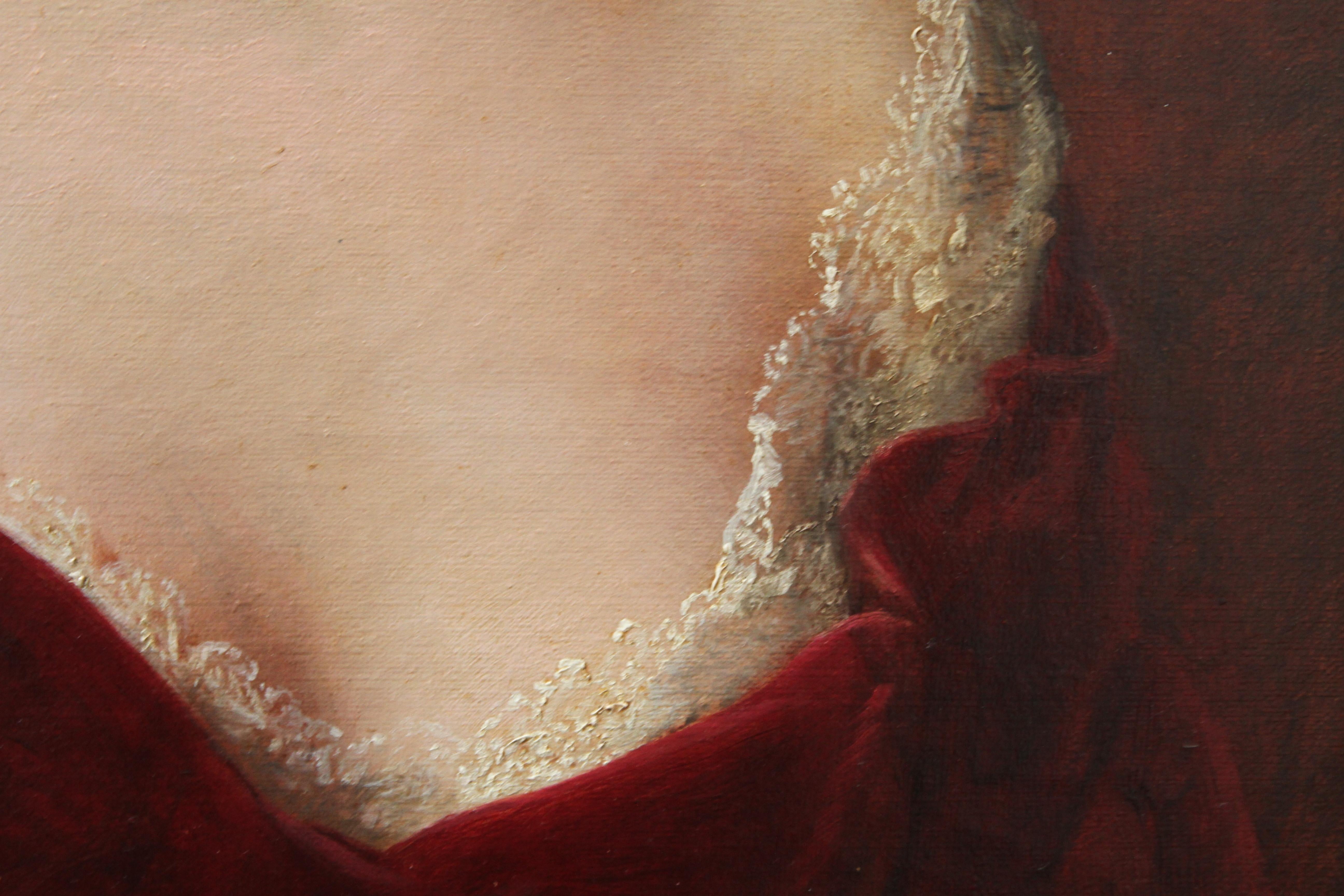 Portrait d'une dame en robe rouge - peinture à l'huile de l'art victorien britannique en vente 1