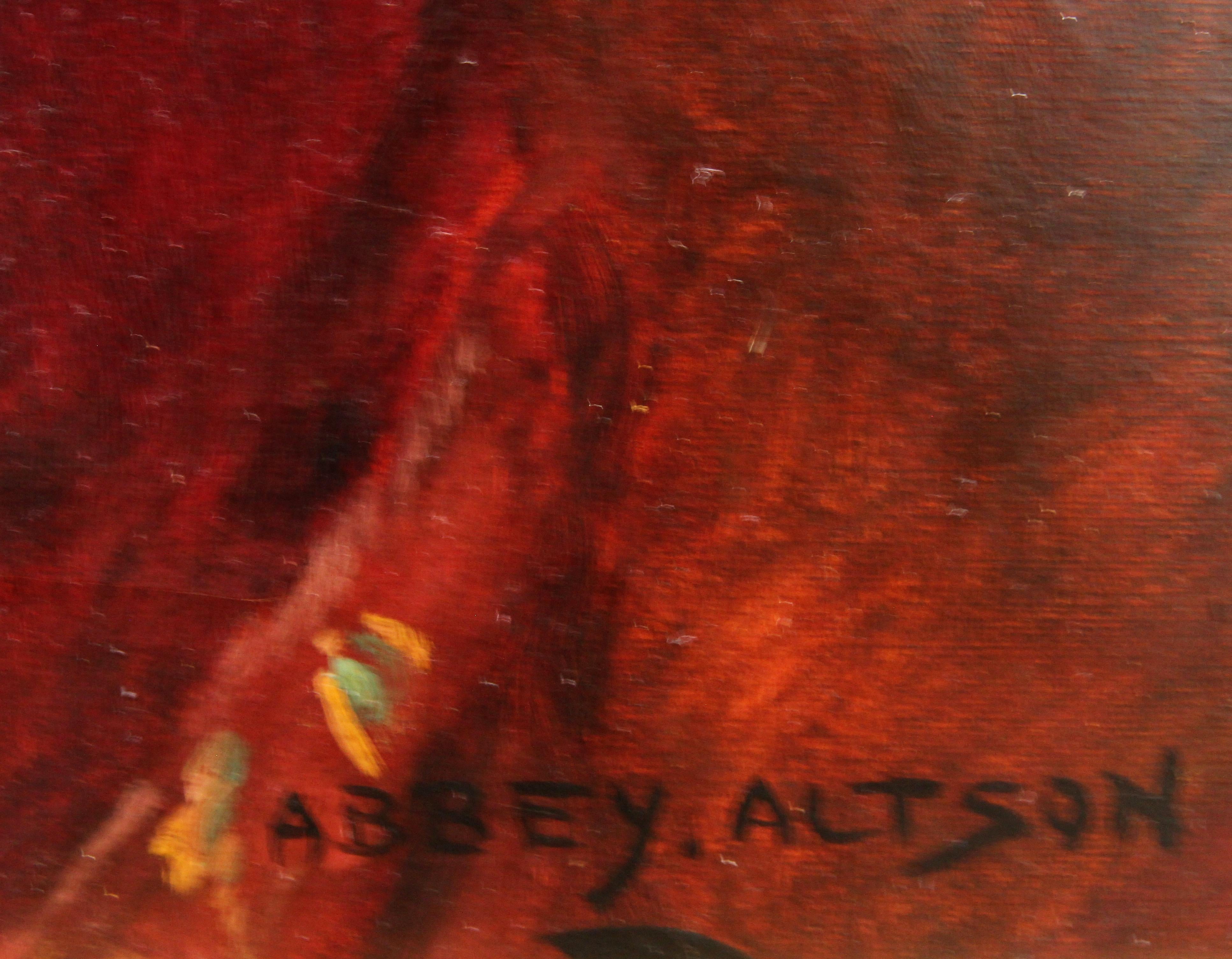 Portrait d'une dame en robe rouge - peinture à l'huile de l'art victorien britannique en vente 2