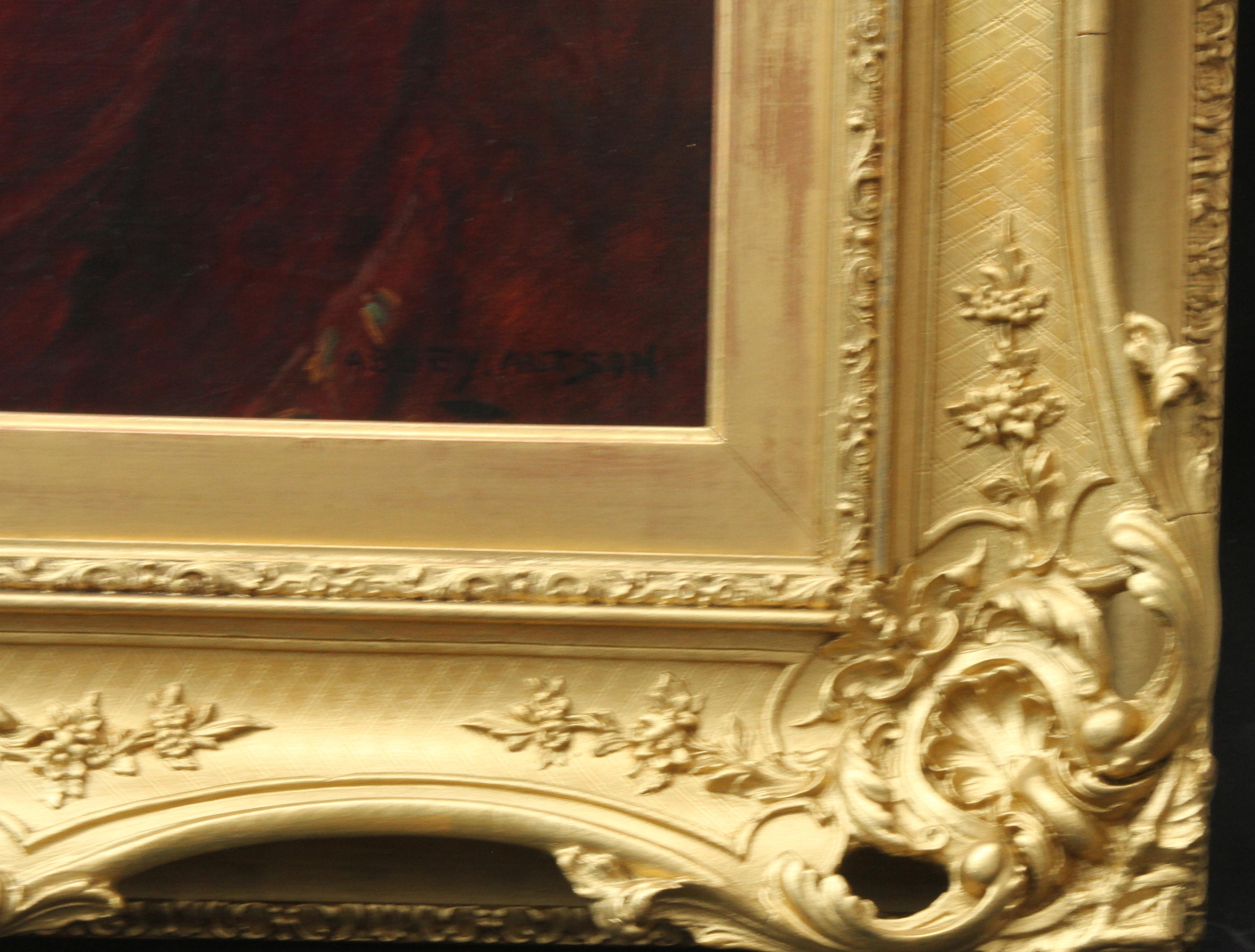 Portrait d'une dame en robe rouge - peinture à l'huile de l'art victorien britannique en vente 3