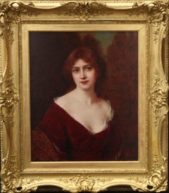 Abbey Altson - Portrait of a Lady in Red Dress - British Victorian art oil painting Portrait of a Lady in Red Dress - British Victorian art oil painting