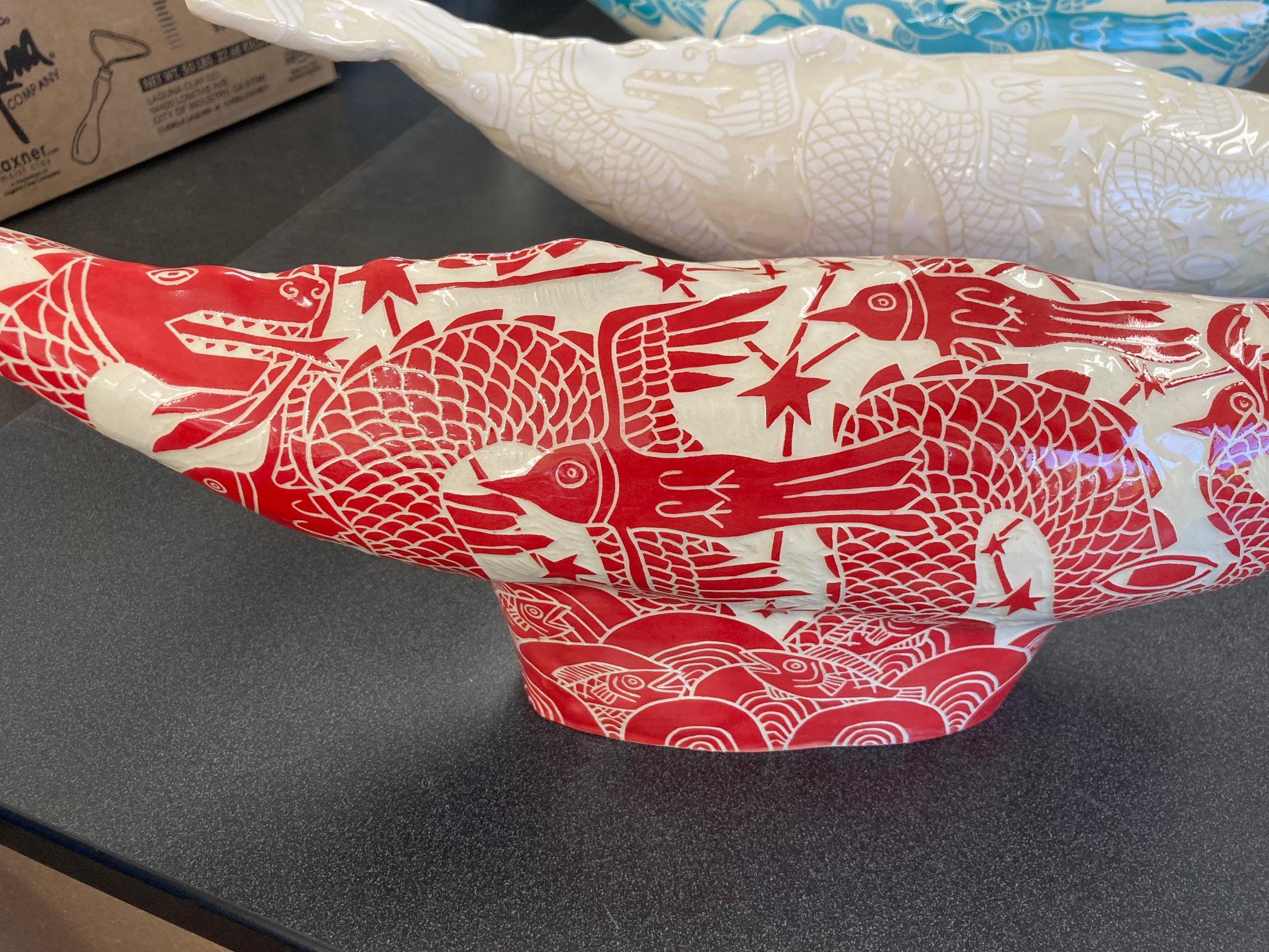 Whale-Red with Boat and Serpent For Sale 1