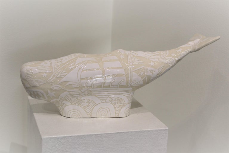 Abbey Kuhe Figurative Sculpture - Whale-White with Serpent