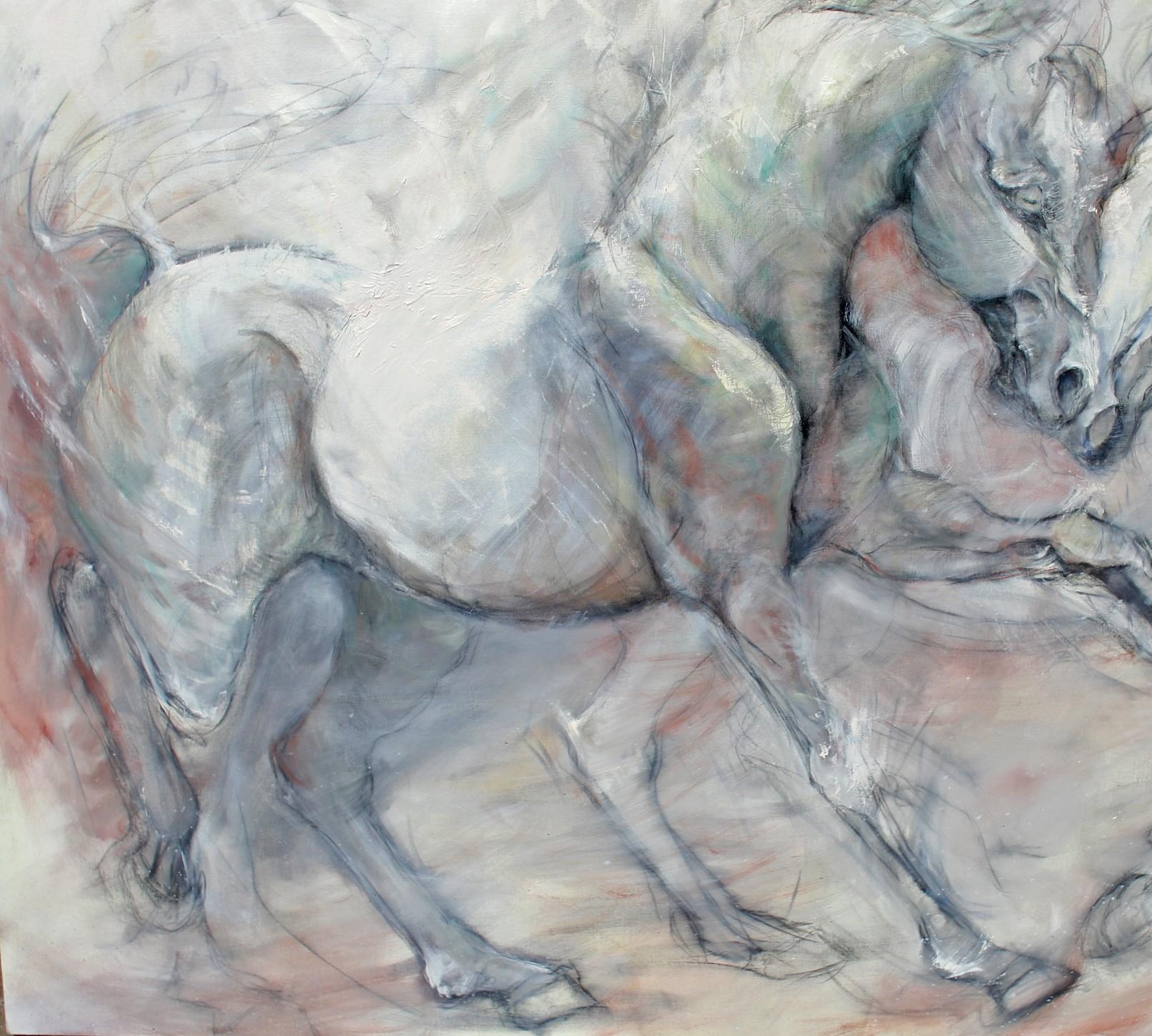 Ethereal Emotions Elegance Neutral Colors a Contemporary Gestural Horse Painting (en anglais)  en vente 1