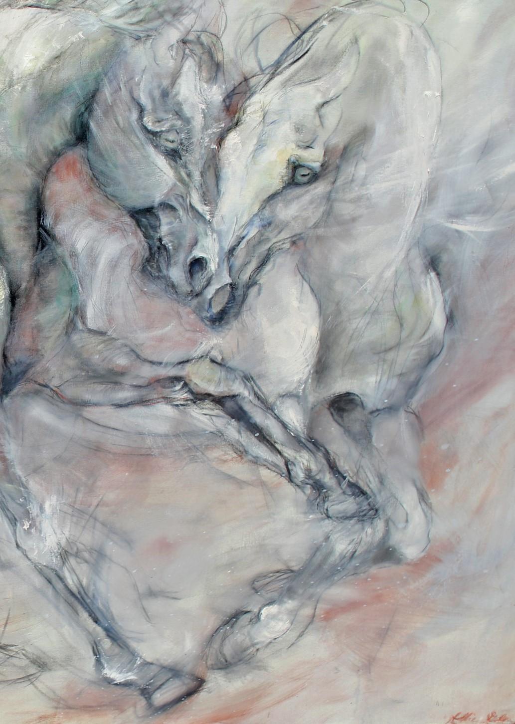 Ethereal Emotions Elegance Neutral Colors a Contemporary Gestural Horse Painting (en anglais)  en vente 2