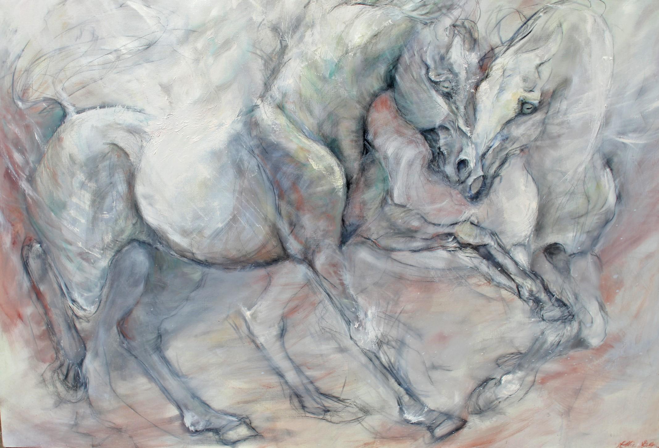 Abbie Gibson Animal Painting - Ethereal Emotions Elegant Neutral Colors a Contemporary Gestural Horse Painting 