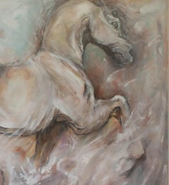 In Elegant Neutral Colors a Contemporary Gestural Horse Painting Evokes Emotion