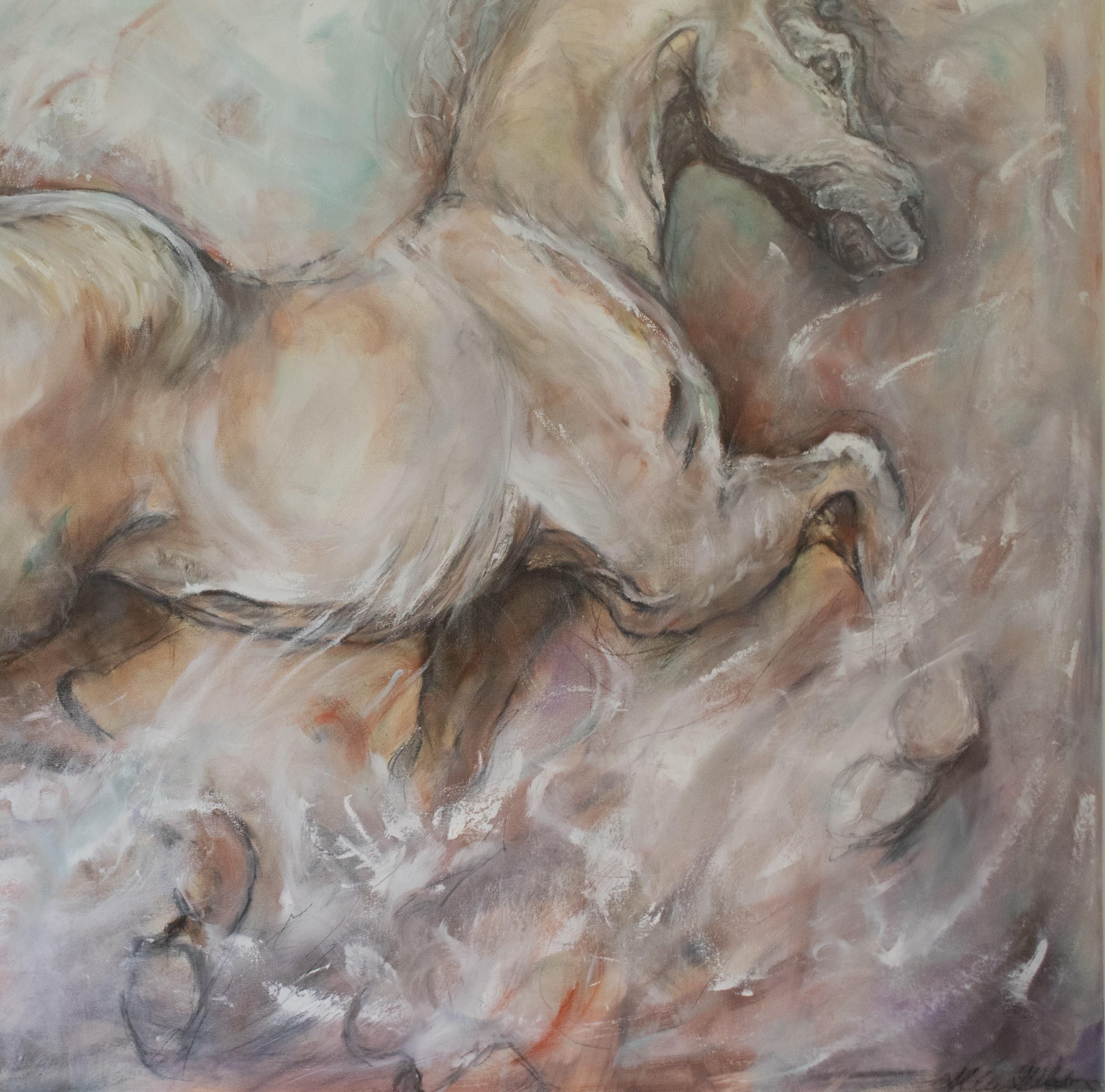 In Elegant Neutral Colors a Contemporary Gestural Horse Painting Evokes Emotion For Sale 2