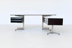 Abbondinterni executive corner desk in Mahogany and glass Italy 1970