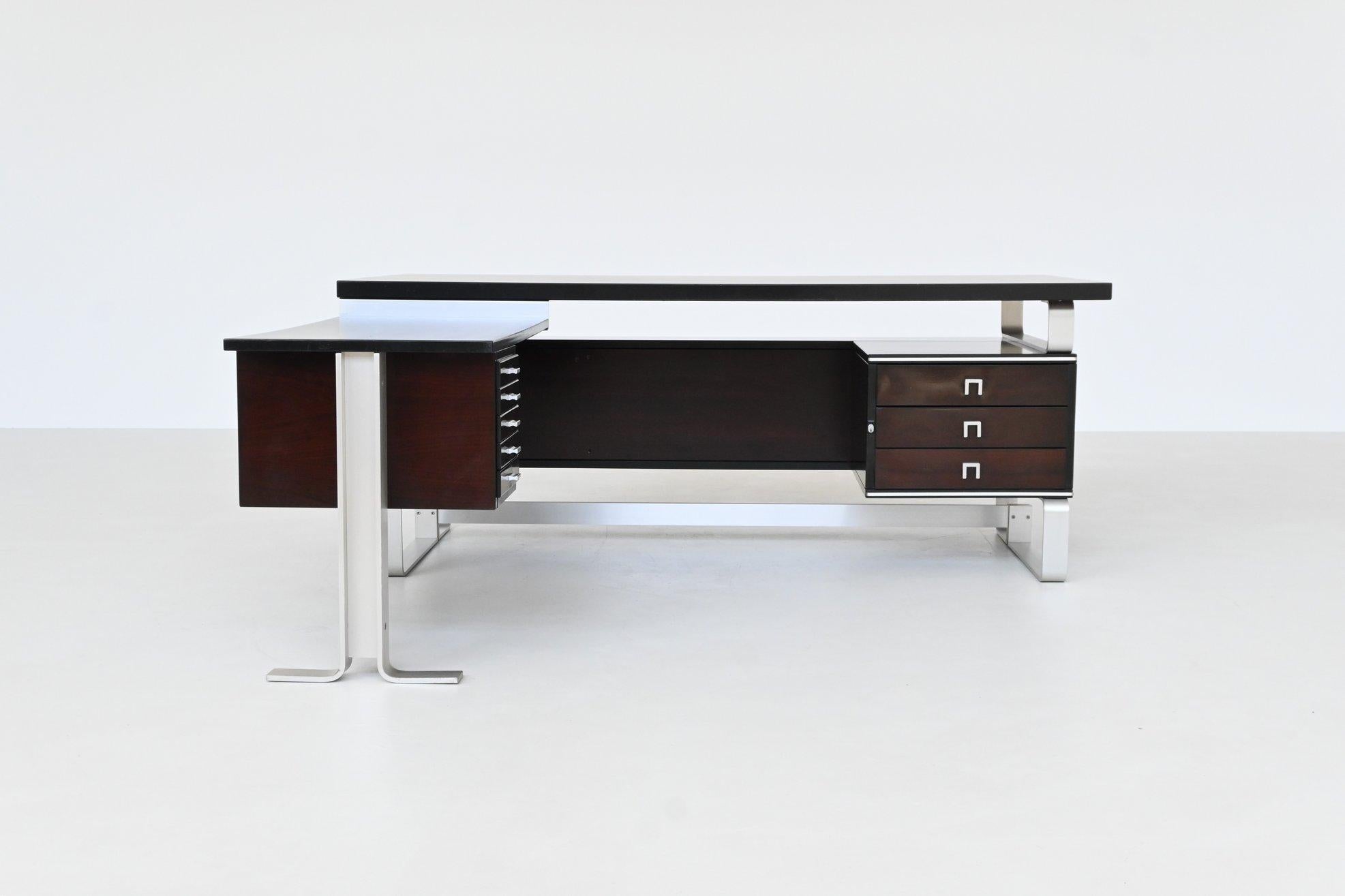 Mid-Century Modern Abbondinterni executive corner desk in Mahogany Italy 1970 For Sale