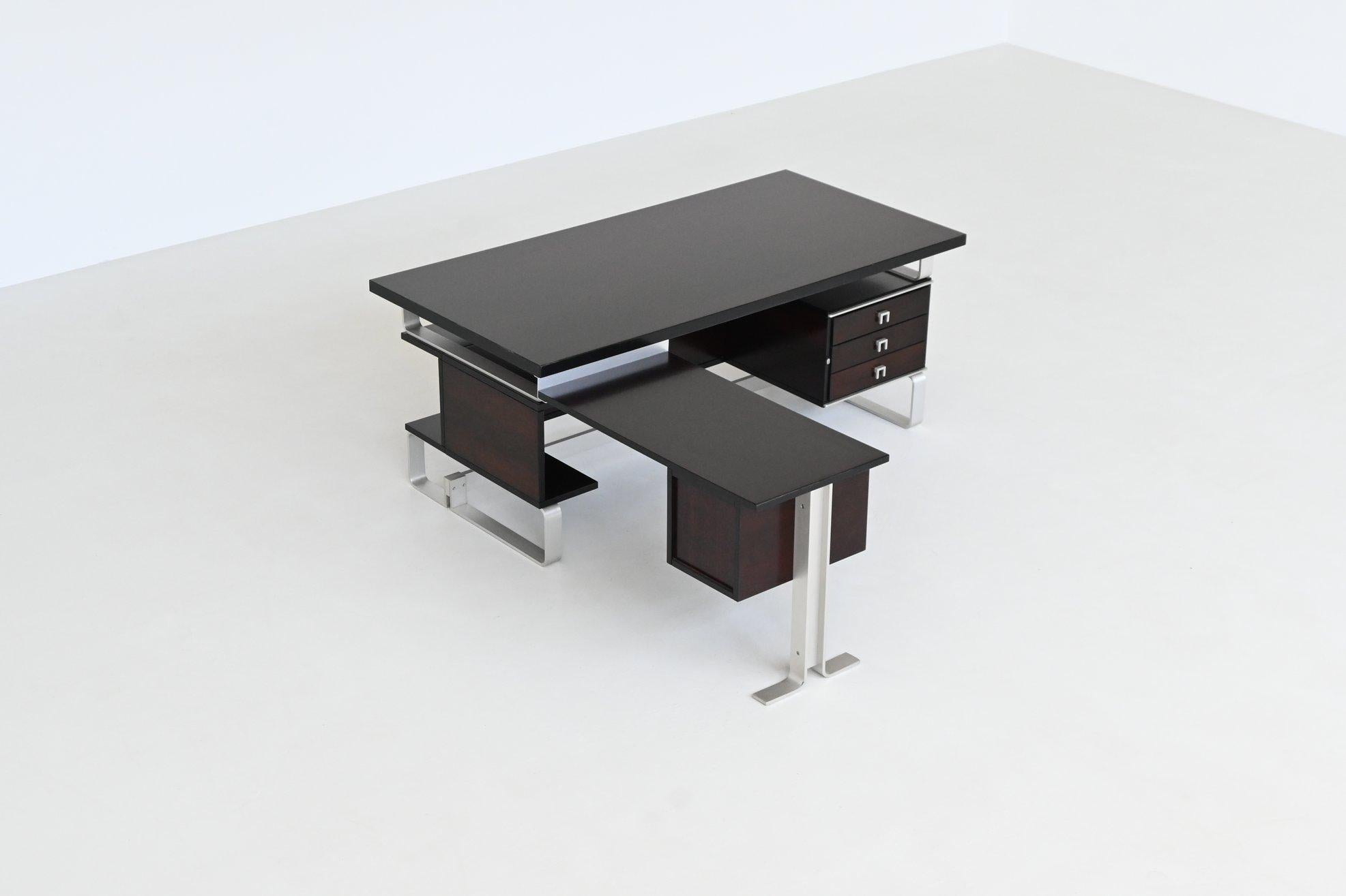 Late 20th Century Abbondinterni executive corner desk in Mahogany Italy 1970 For Sale