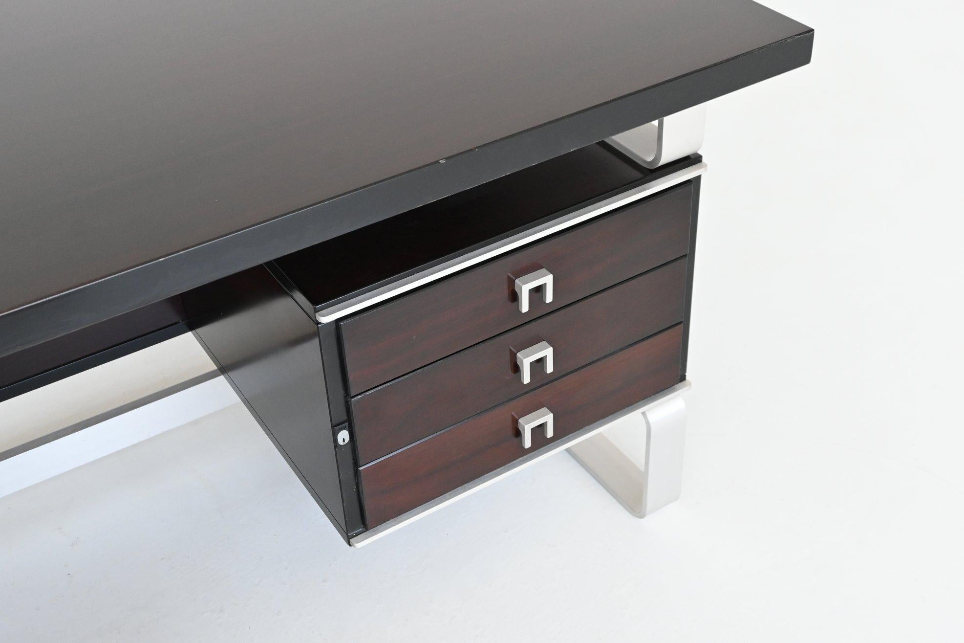 Aluminum Abbondinterni executive corner desk in Mahogany Italy 1970 For Sale