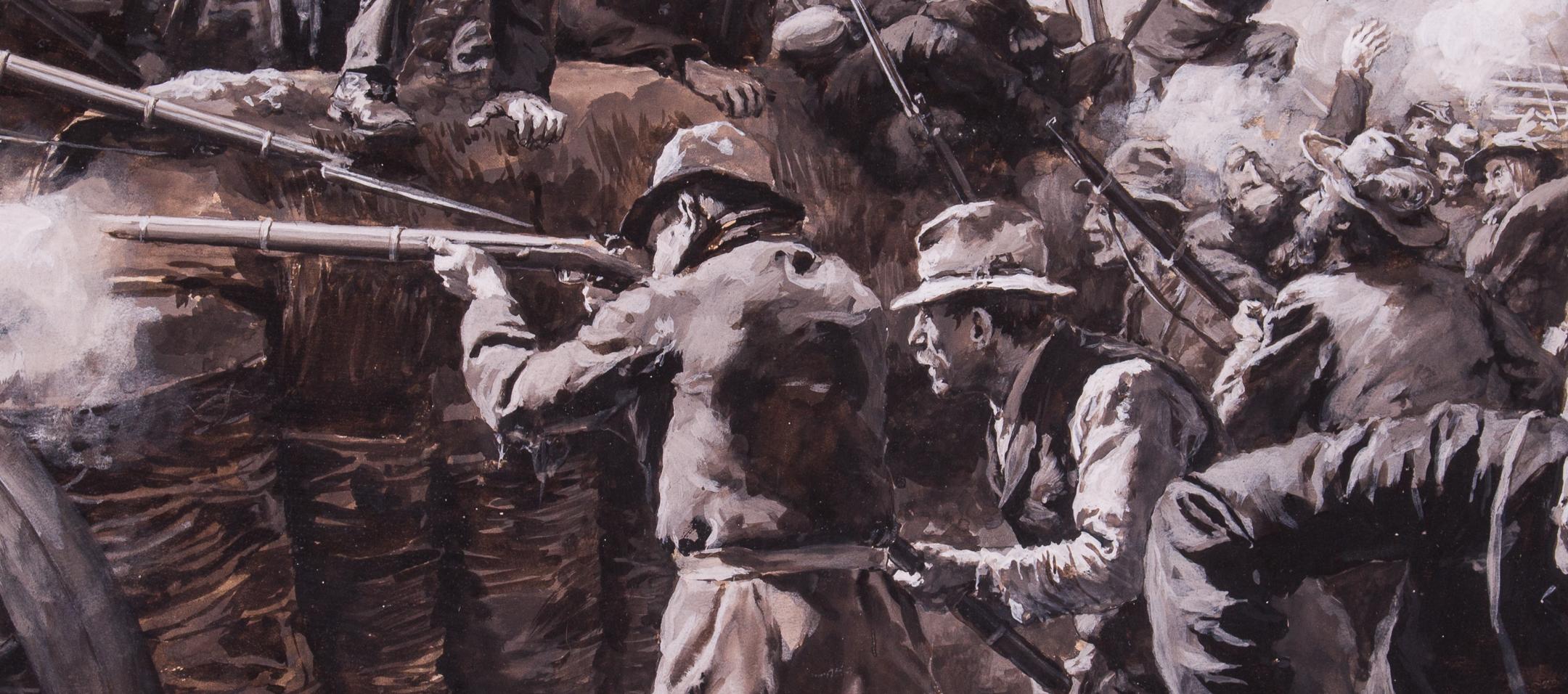 Colonel Bates leitet die 30. Farbige Infanterie in der Schlacht am Krater (Amerikanischer Realismus), Painting, von Abbott Fuller Graves