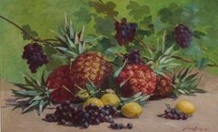 Still Life with Fruit, Realist Oil on Canvas, Framed, Circa 1890