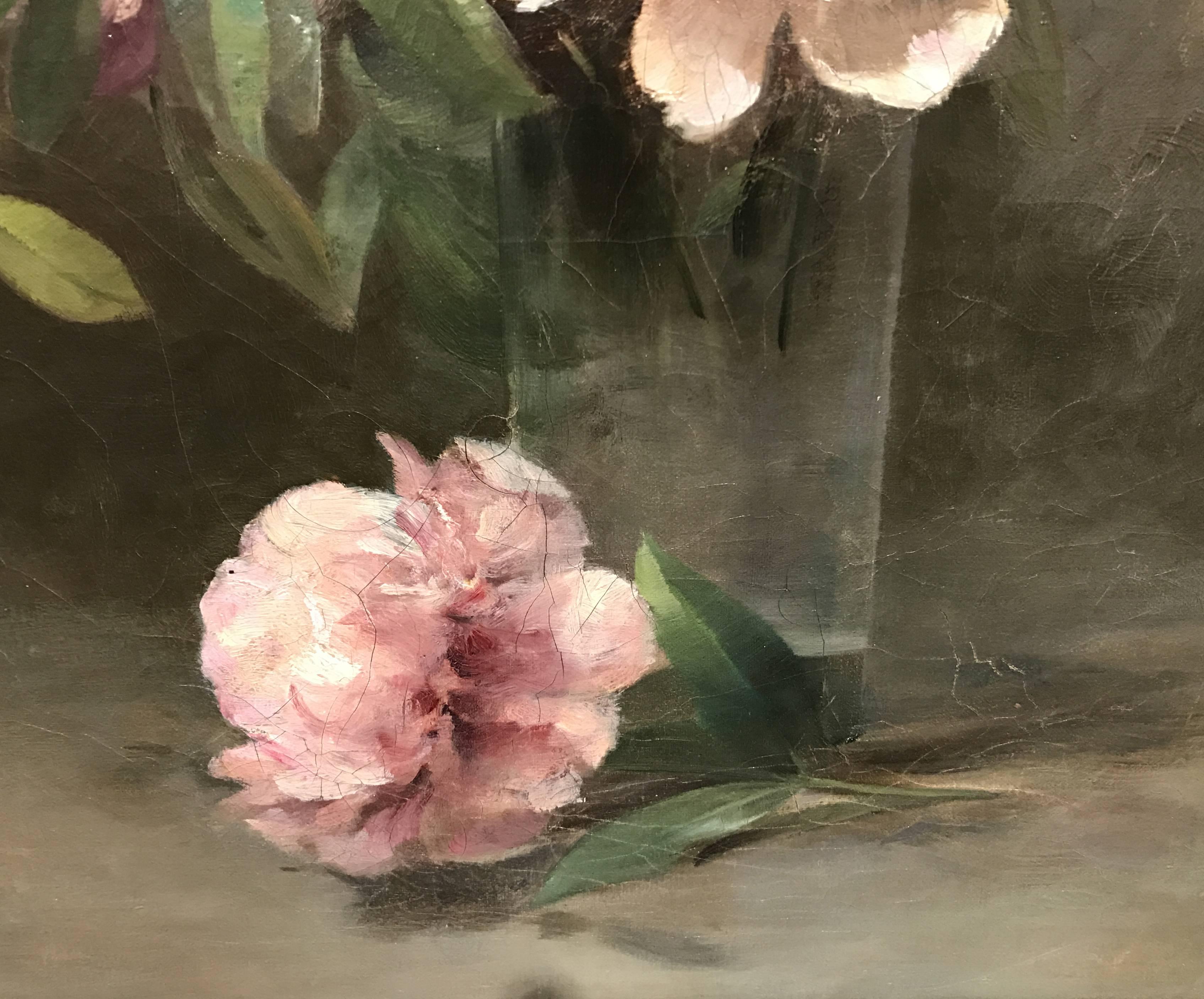 Still Life with Peonies in Glass Vase - Realist Art by Abbott Handerson Thayer