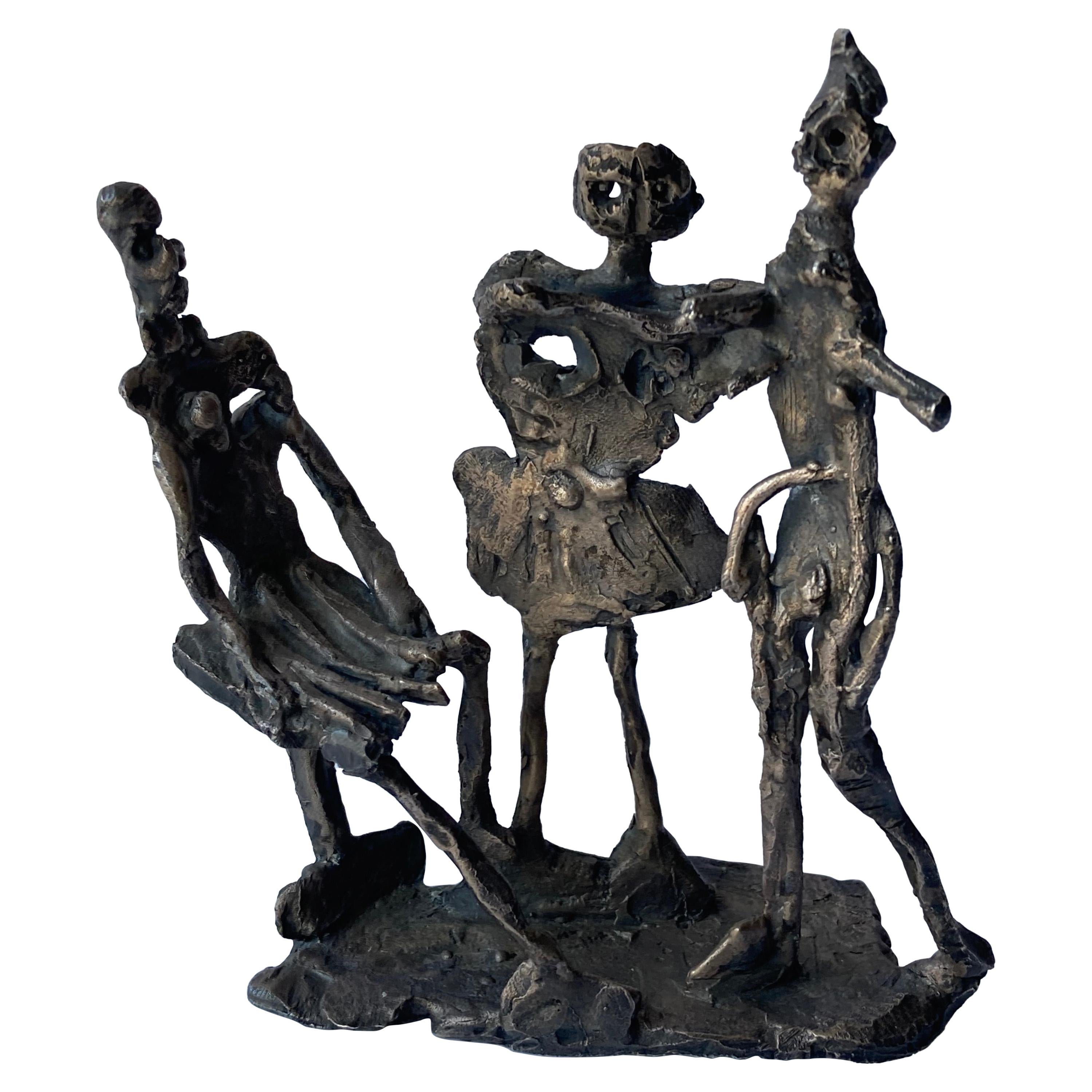 Abstrakte, bronzefarbene Skulptur von drei Menschenelementen von Abbott Pattison, signiert