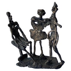 Vintage Abbott Pattison Abstract, Bronze Sculpture of Three People Elements, Signed