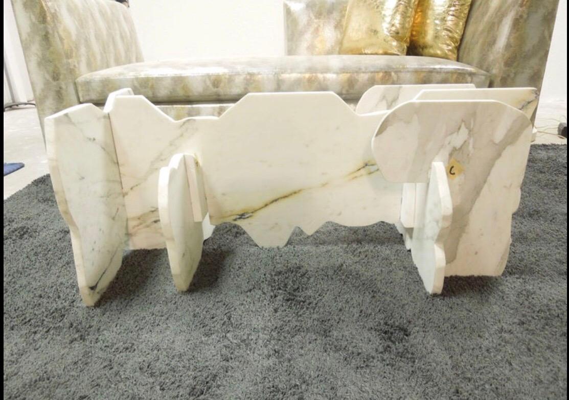 Hand-Crafted Abbott Pattison Designed & Sculpted Italian Modern Marble & Glass Coffee Table For Sale
