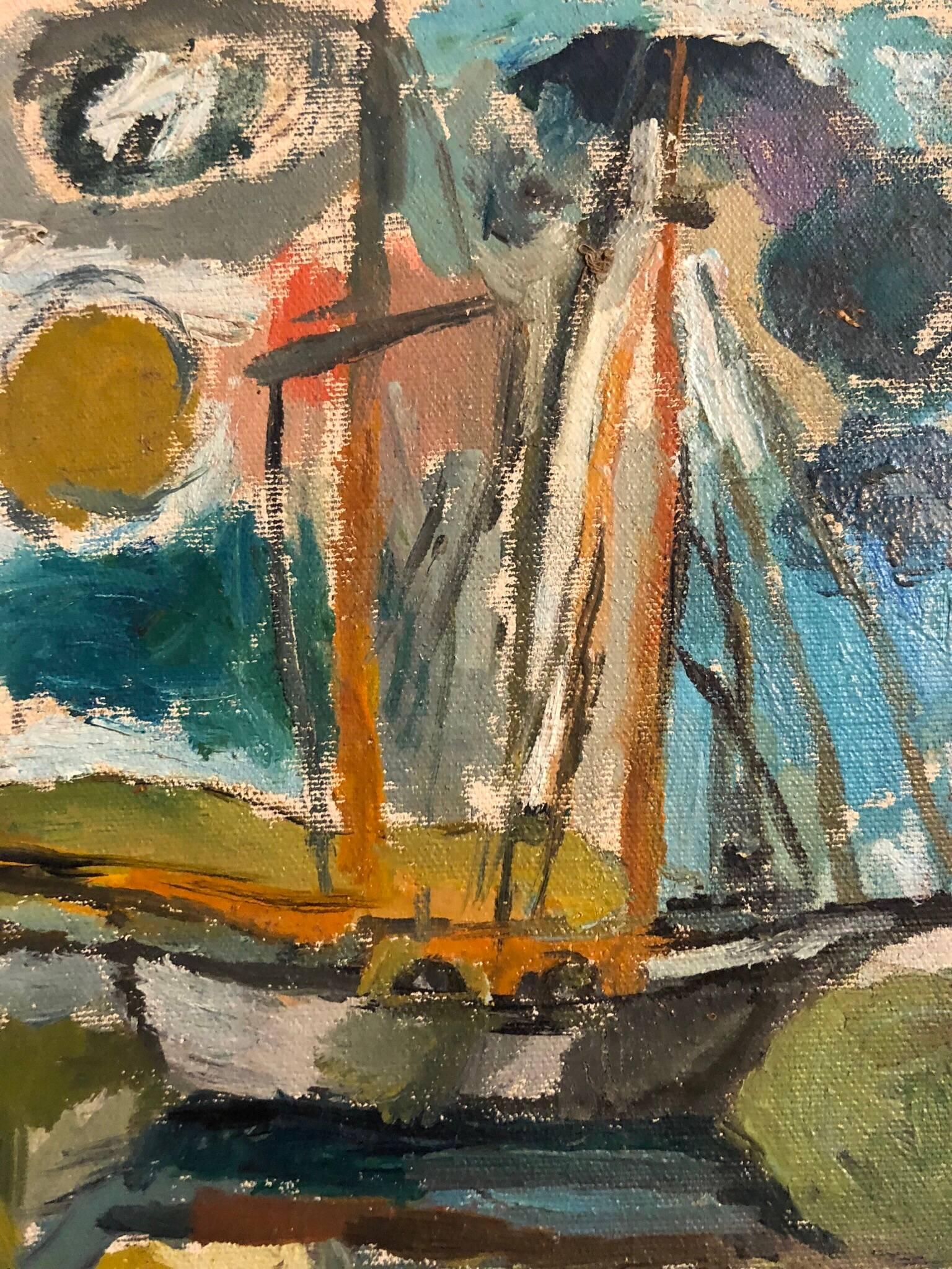 Abbott Pattison Landscape Painting - American Modernist Oil Painting Abstract Boat, Chicago Artist