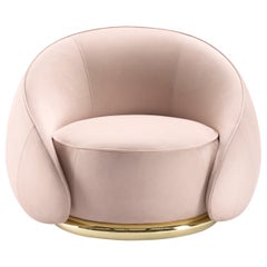 Abbracci Armchair in Cream Leather with Brown Burnished Brass Legs