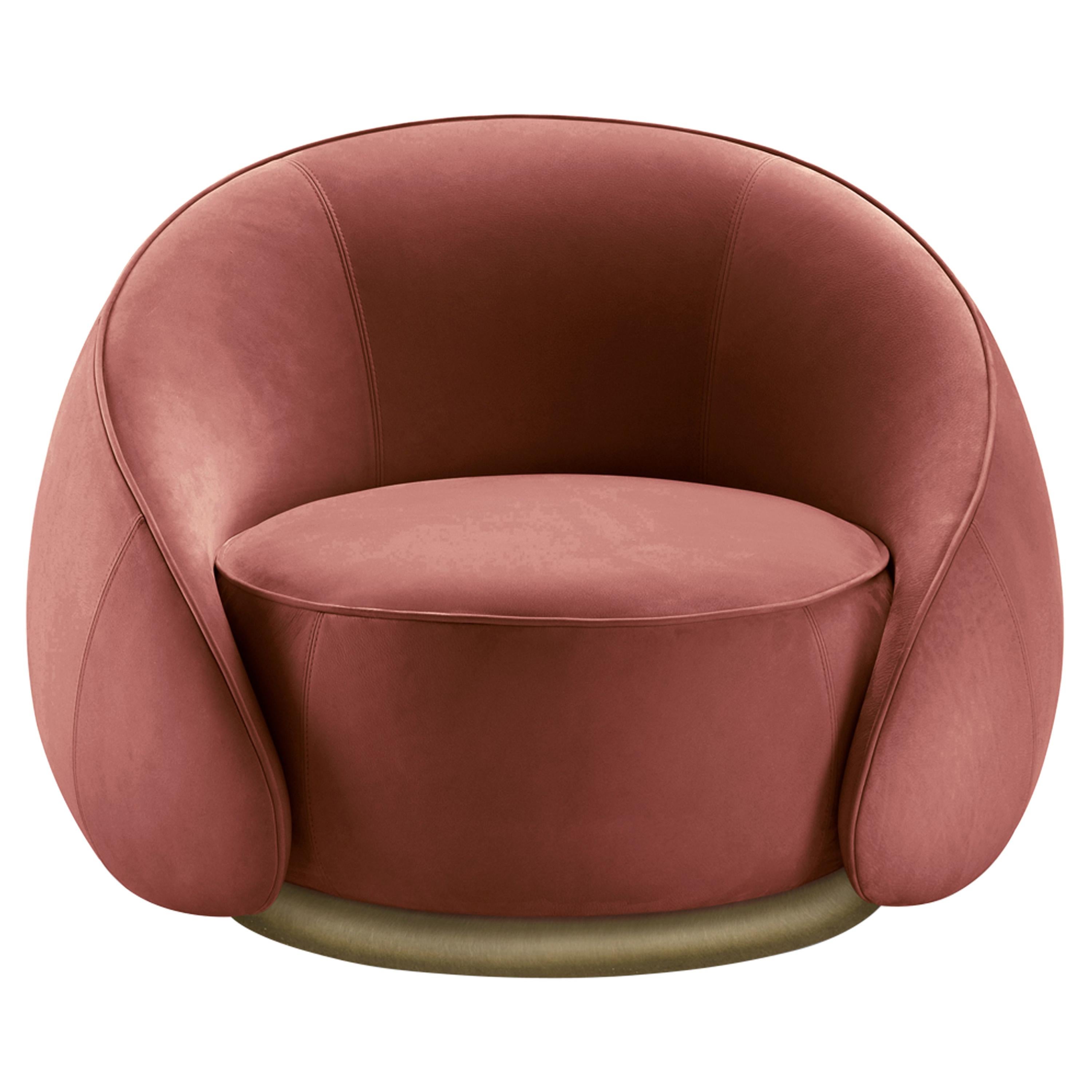 Abbracci Armchair in Orange Leather with Brown Burnished Brass Legs For Sale