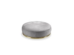 Abbracci Large Ottoman in Grey Leather with Polished Brass Legs