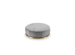 Abbracci Ottoman in Grey Leather with Polished Brass Legs