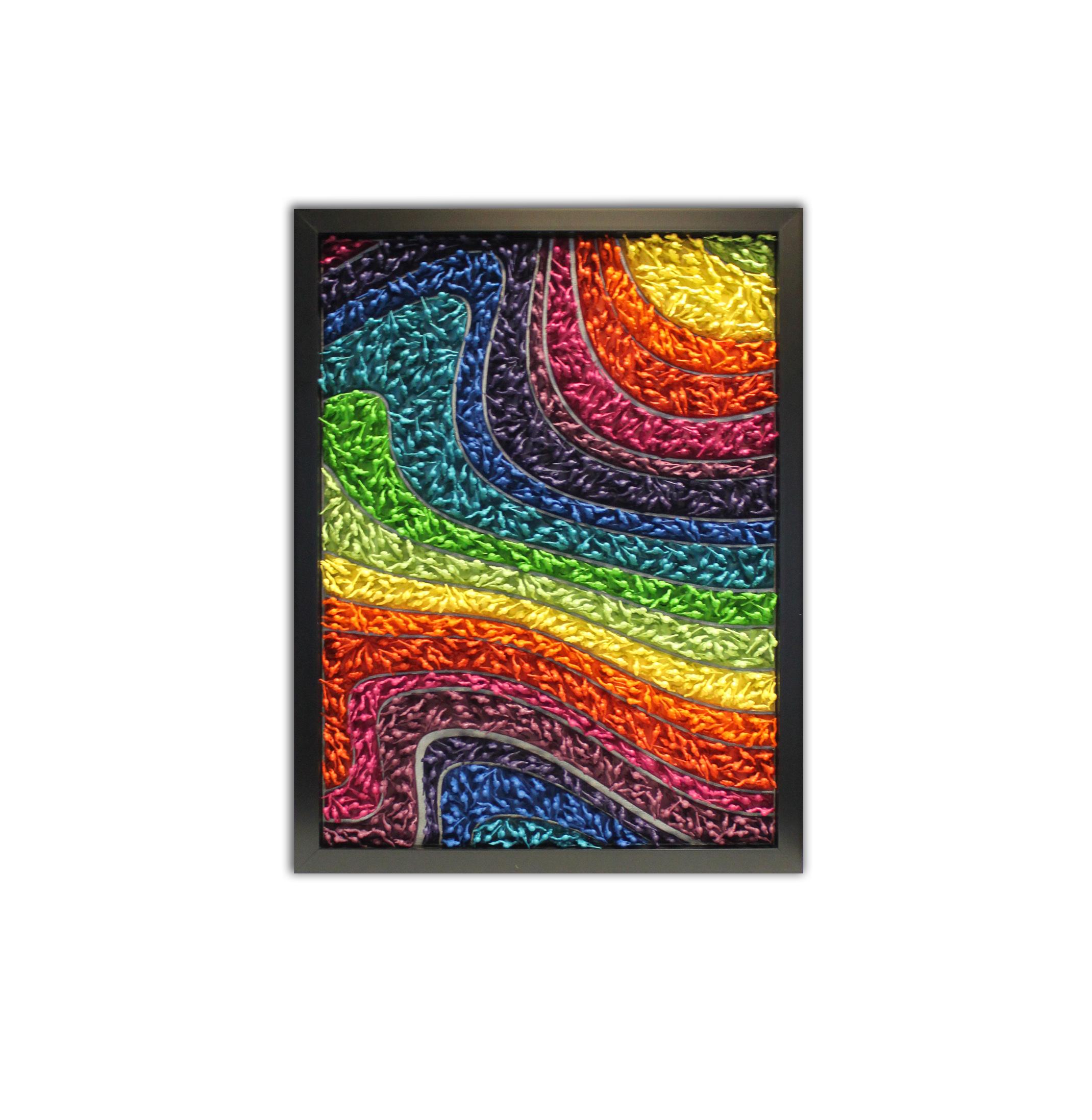 Abby Elizabeth Abstract Painting - "Rainbow Road 1" (plastic army men, spray paint)