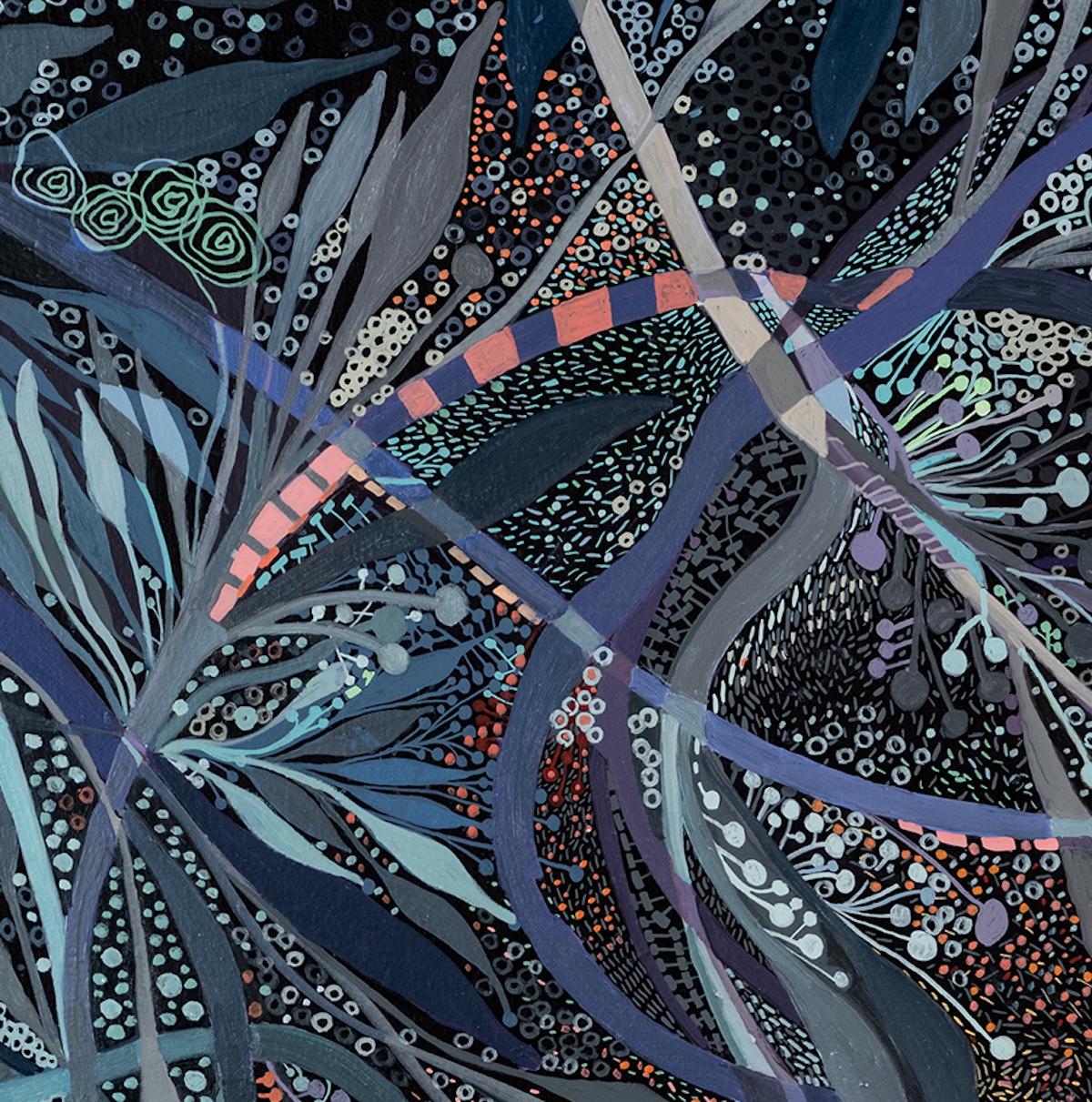 Festhalten an einer Erinnerung: Farbintensive organische abstrakte zeitgenössische Kunst, 40 x 30 in im Angebot 1